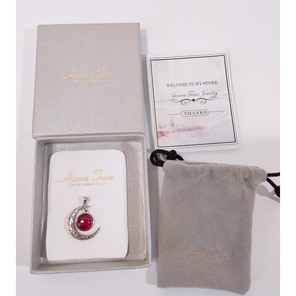 Aurora Tears Sterling Silver Crescent Moon July Birthstone Pendant